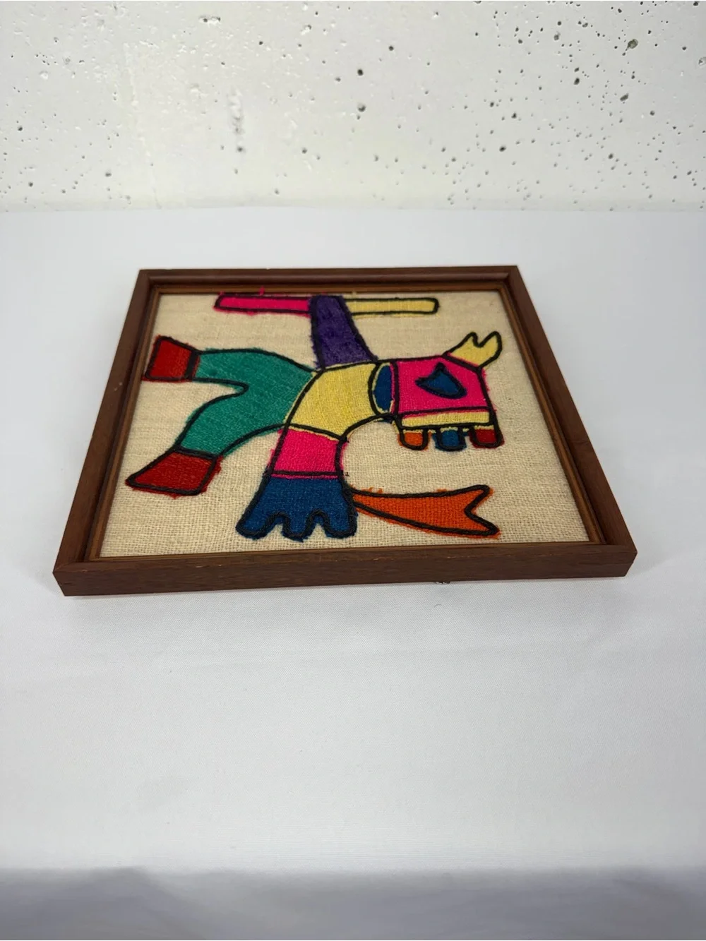 Vintage South American Wool Embroidery Burlap Wall Art